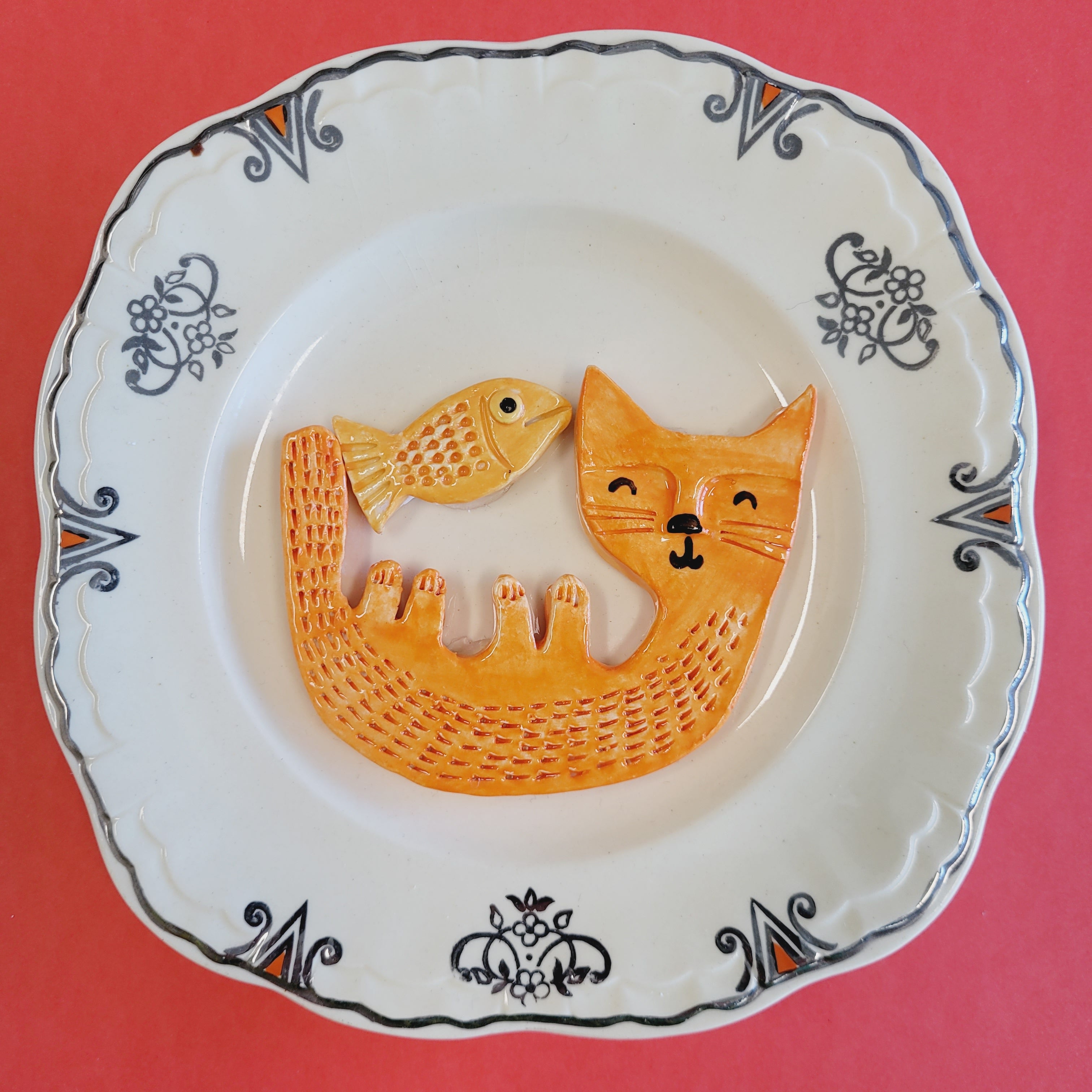 Wall Plate, Orange Cat and Fish