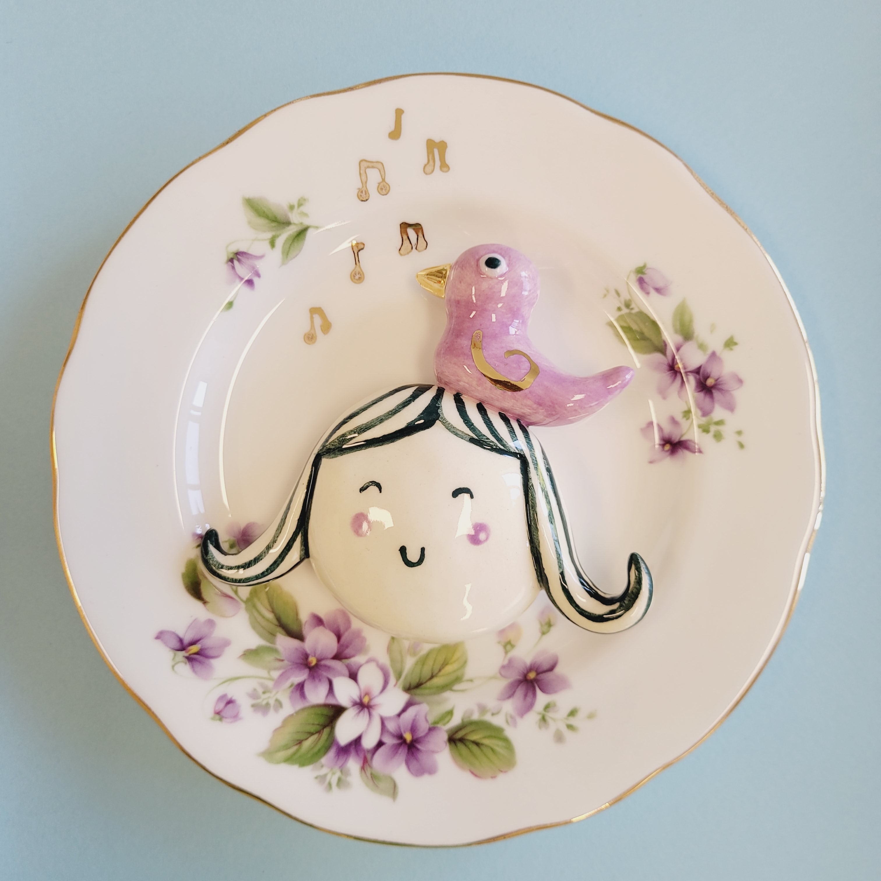 Wall Plate, Singing Bird, Head and Flowers