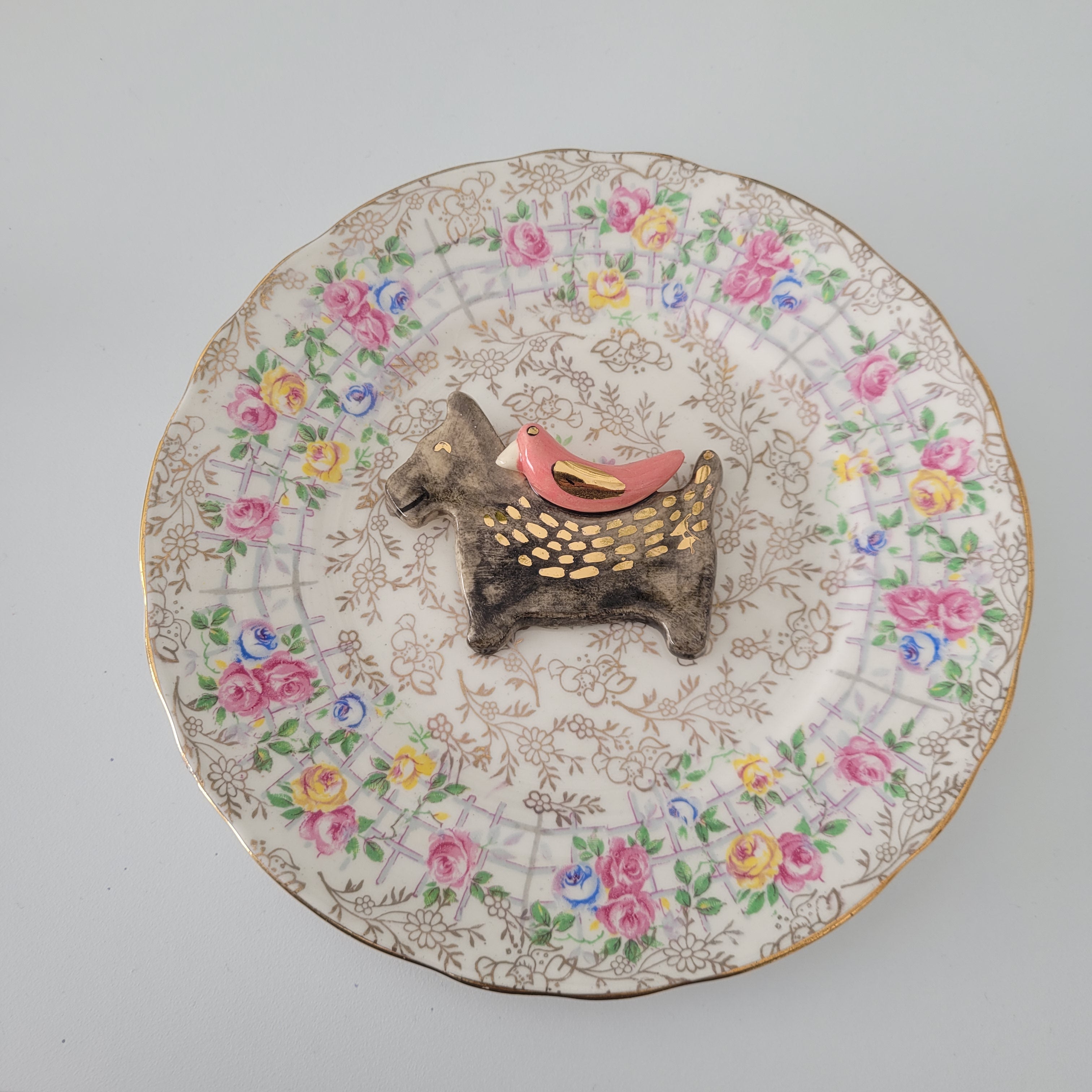 Wall Plate, Scotty Dog on Flowery Plate